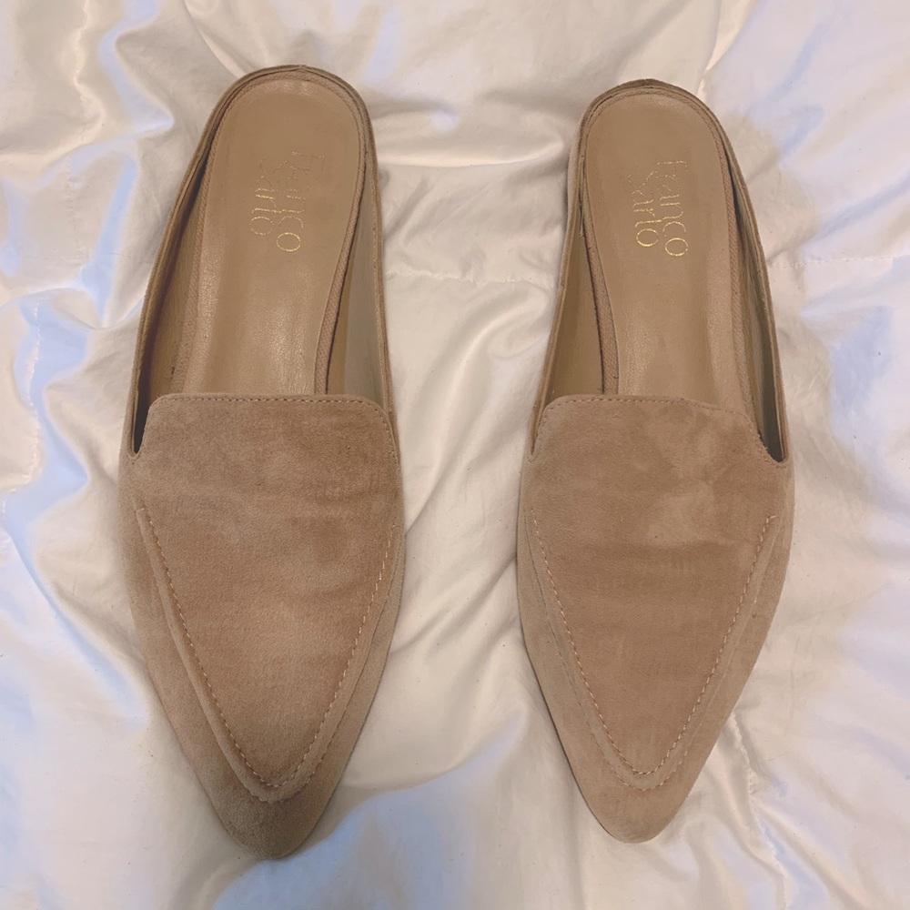 Franco Sarto Sela Mules, Suede Dark Camel, Size 9.5
